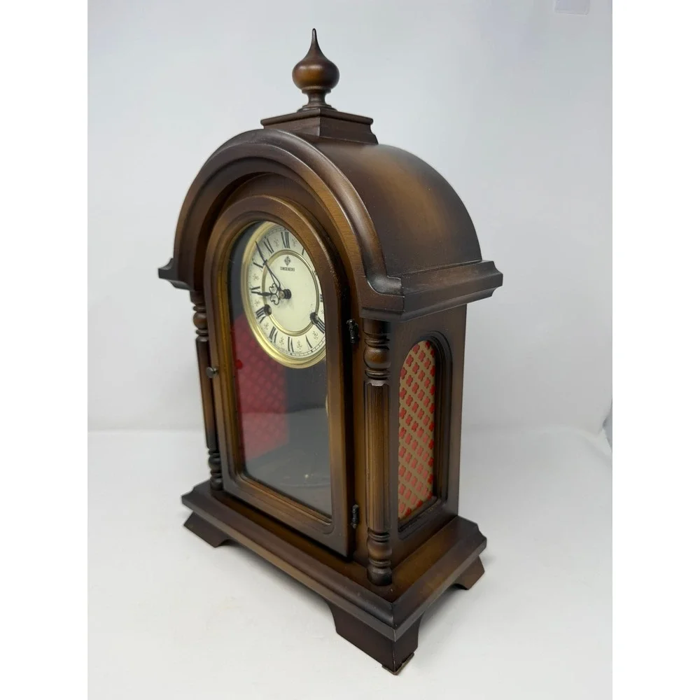 Vintage Schmeckenbecher Mantel Clock West Germany Wood Case Pendulum Winding Key